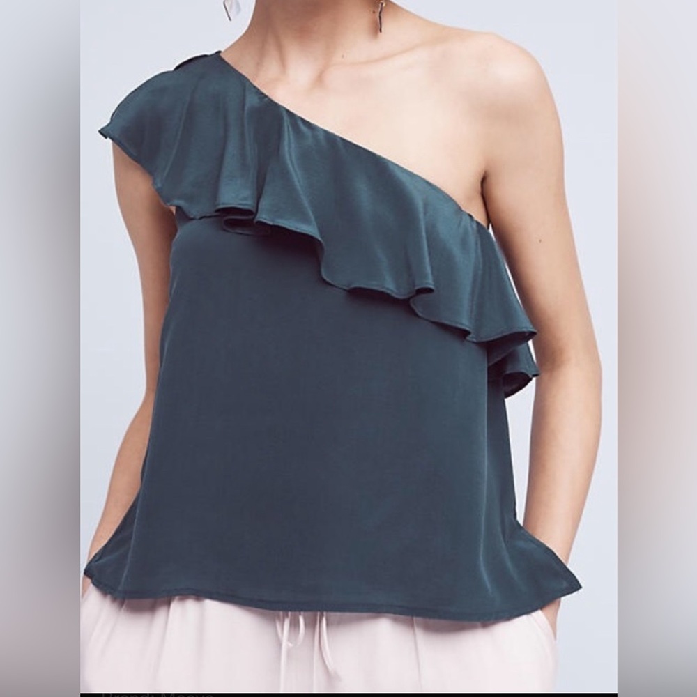 Maeve One-Shoulder Ruffle Blouse - Deep Teal